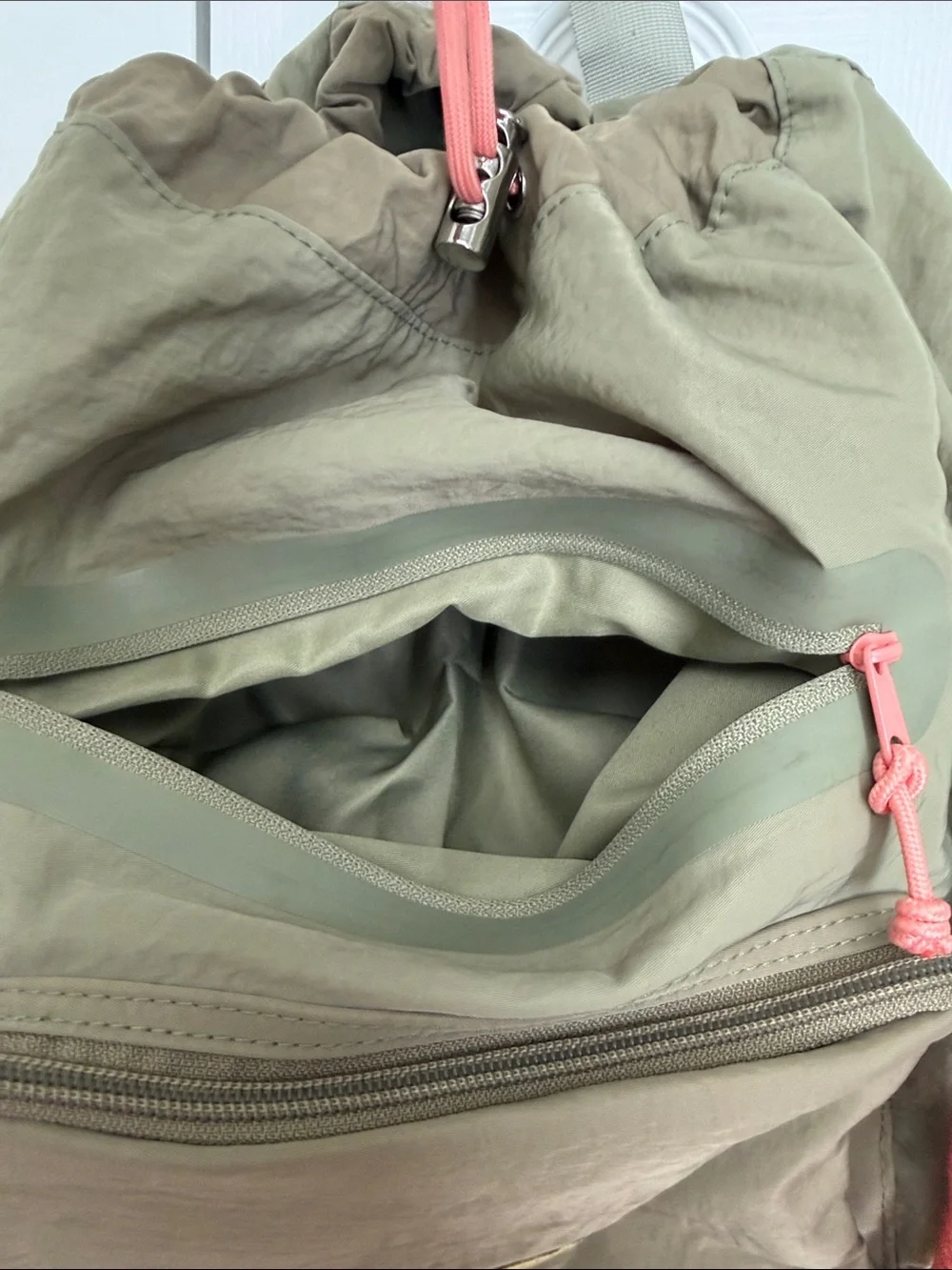 C&C California Olive Drawstring Backpack with Coral Accents